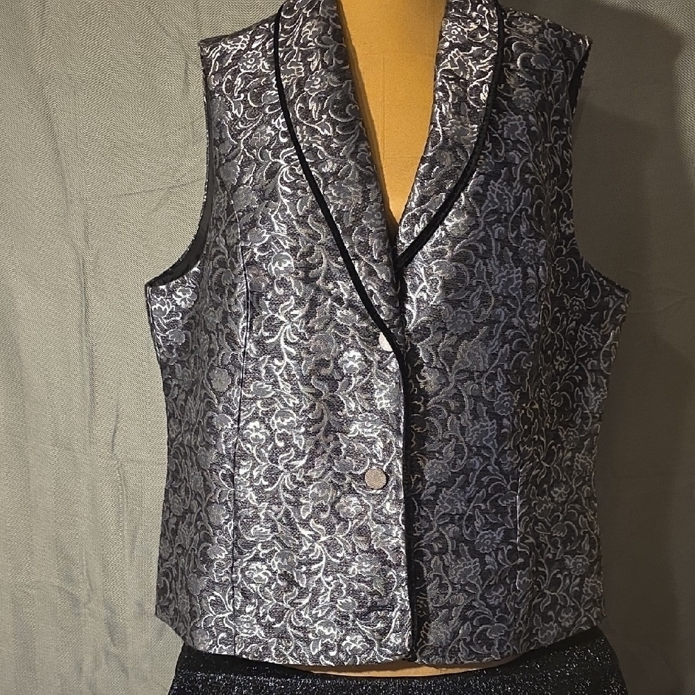Christopher & Banks Black and Silver Patterned Vest